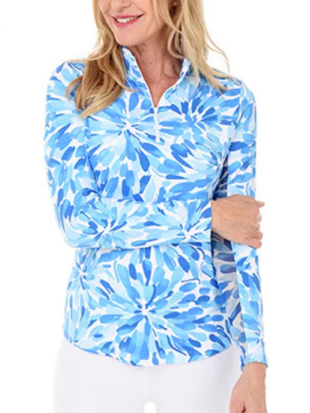 IBKUL  Floral Quarter-Zip Long Sleeve Top size small